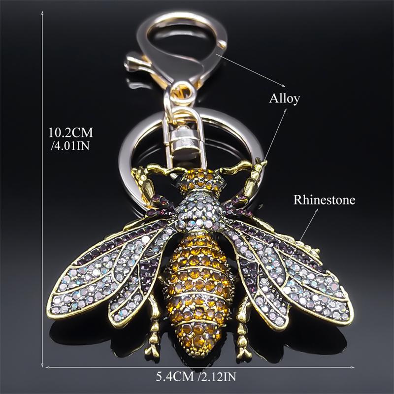 Vintage Crystal Bee Pendant Key Chain Women Alloy Rhinestone Keyring Car Bag Accessories Jewelry Llaveros Para Mujer K9242S04