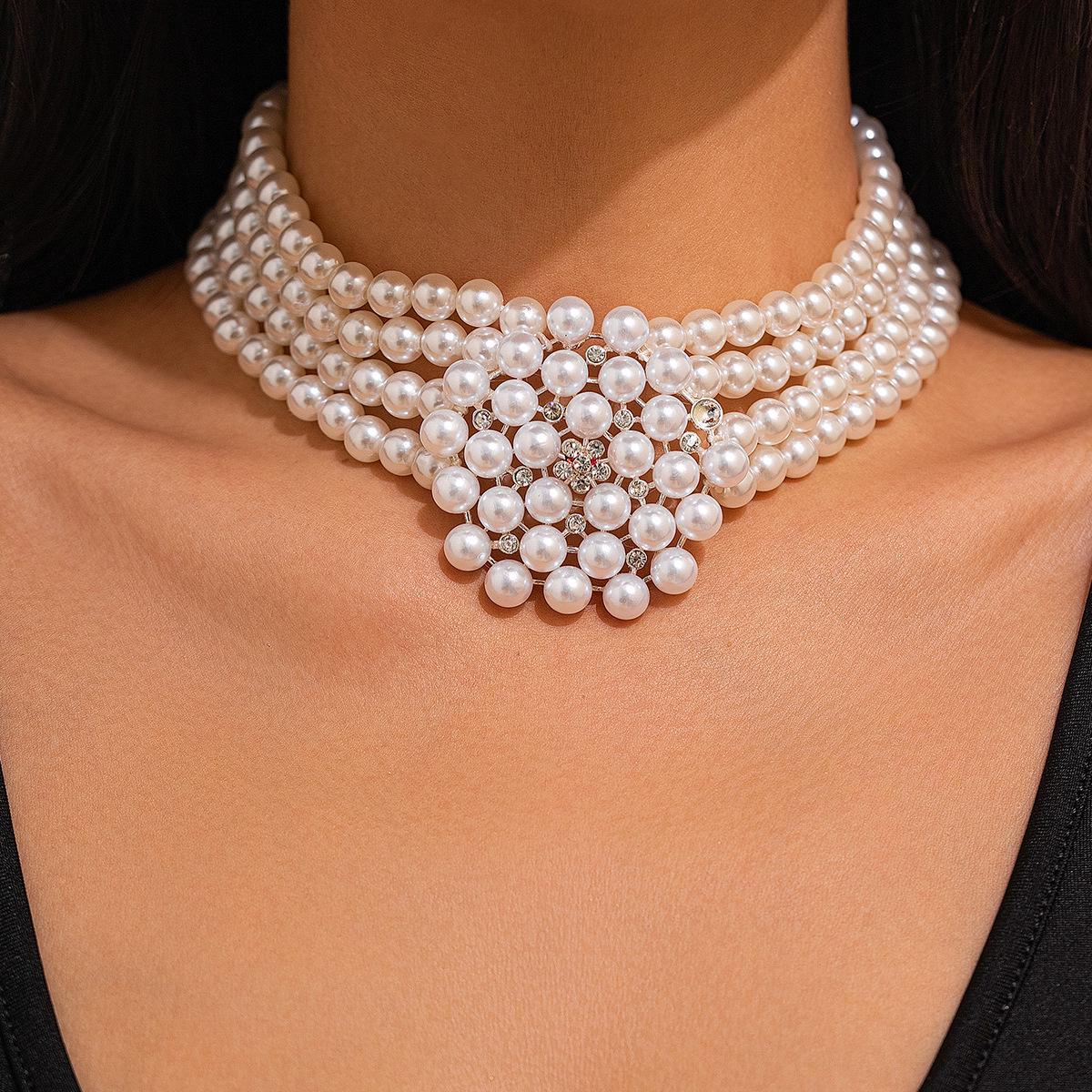 

Европейско-американское ретро многослойное жемчужное ожерелье: Французское колье из бисера для женщин