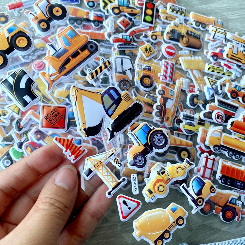10 Sheets Kids Stickers Puffy Stickers for Girl Boy Birthday Gift For Children Scrapbooking Cartoon Engineering Vehicle Stickers