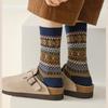 Retro National Style Embroider Flower Socks Women Trend Streetwear Knitted Middle Socks Female Autumn Winter Chic Contrast Socks