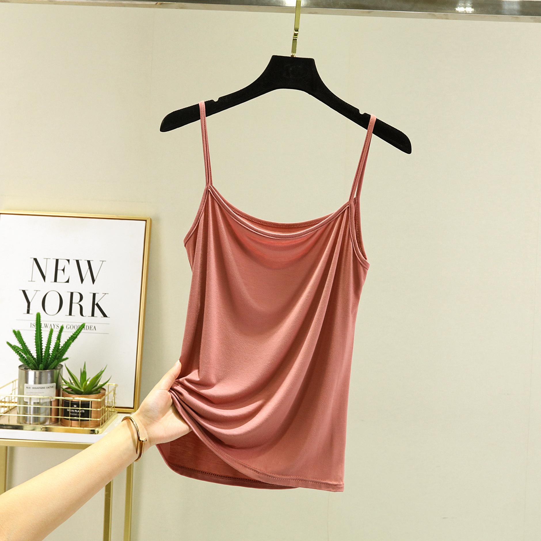 Top in modale con cinturino per spaghetti Canotta basic senza maniche Canotta tinta unita Canotta estiva da donna tutta abbinata 2XL rosa