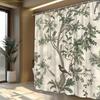 Vintage Botanical & Bird Shower Curtain - Hand-Drawn Style with Lush Green Foliage, Pink Flowers & Birds, Antique Design for B