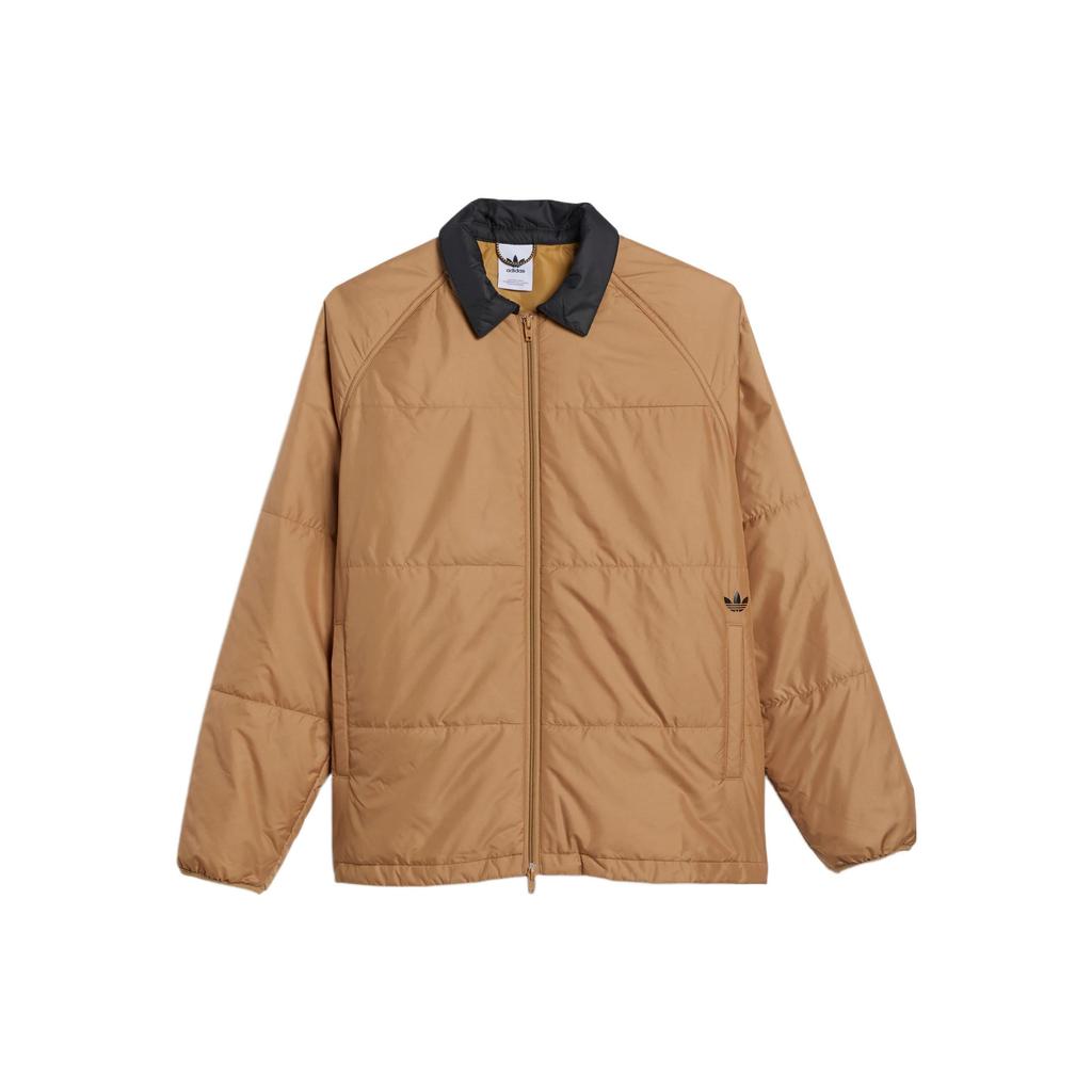 Adidas Originals Ins Coach Jacket Solid Color Zipper Closure Lapel Long Sleeve Cotton Coat Unisex Jacket Beige HK9896