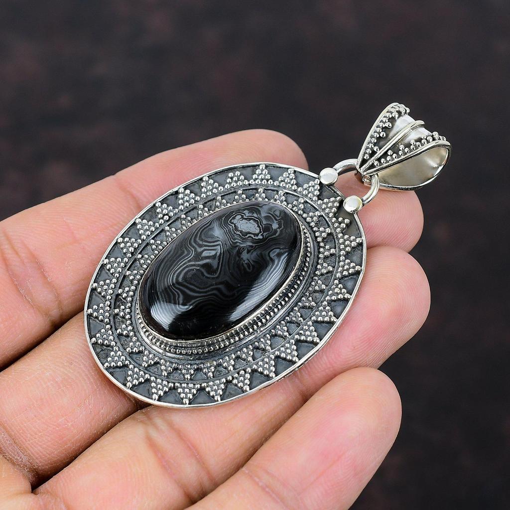 Psilomelan Hänge Vintage Smycken 925 Sterling Silver Hänge Fantastiska Ädelstenssmycken Handgjort Hänge Gåva Till Mor Födelsestenssmycken