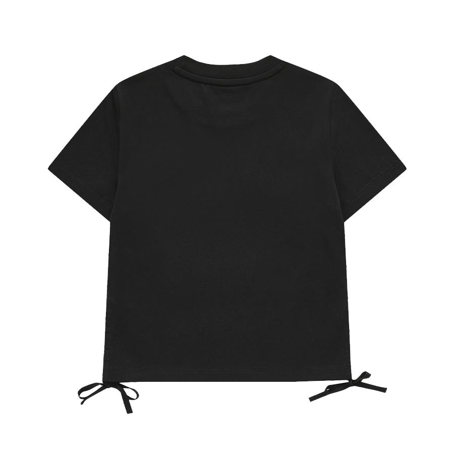 FILA Fusion Logo Vintage Football Embroidery Pattern Crew Neck Pullover Casual Short Sleeve Regular T-Shirt Women Tops Black T11W423102ABK