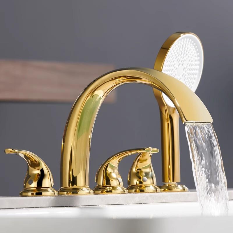 Rose Gold Bathtub Faucet Set Widespread Tub Sink Mixer Tap Brass Brushed Gold Bathroom Bath Shower Faucet with Hand shower Head