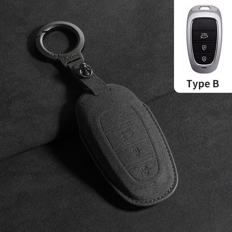 Leather Car Key Case Cover Shell Fob For Hyundai Protector Keychain