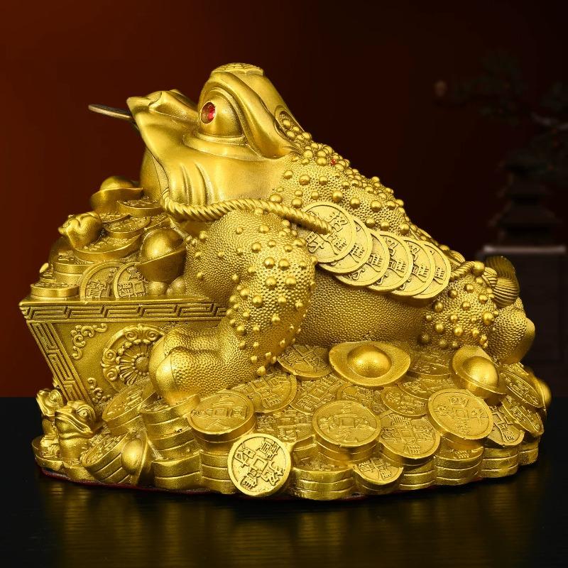 Feng Shui Copper Three-Legged Golden Toad Statue Money Toad Figurine for Shop Office Home Living Decor