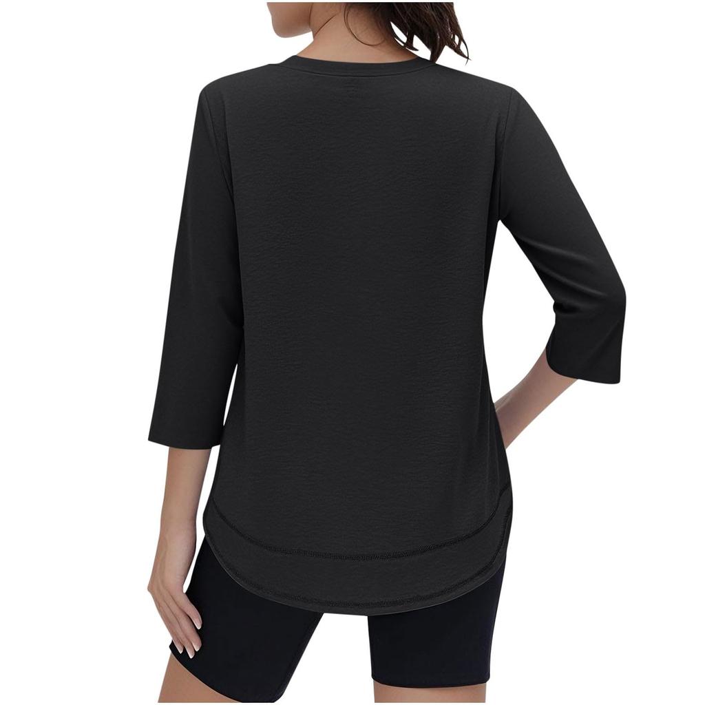Women's Fashionable Casual Neck Colour Three-Quarter Sleeve T-Shirt Top