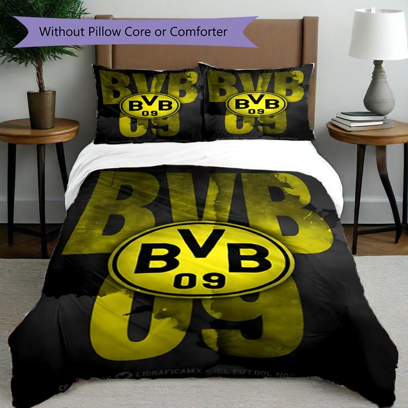 3pcs Duvet Cover Set (1*Duvet Cover + 2*Pillowcase, Without Core), Borussia Dortmund Print Bedding Set, Bedroom Decor, All‑Season, Birthday Gift