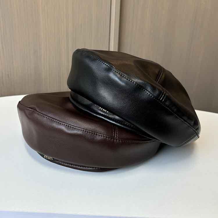 Maillard color beret female retro temperament pu octagonal hat fashionable newsboy hat literary painter hat