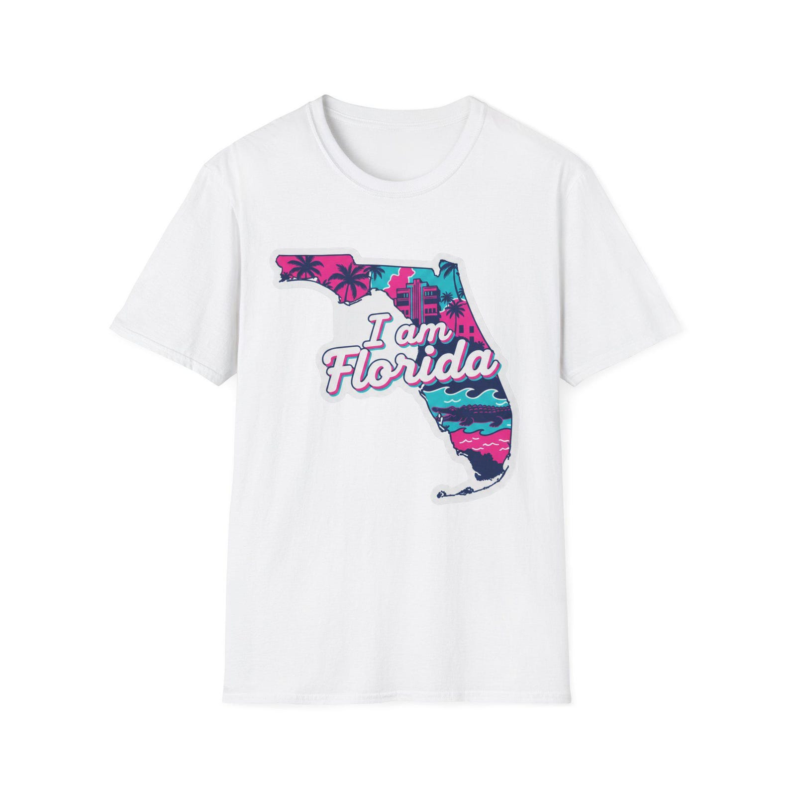 I Am Florida map T-Shirt | Florida state outline, retro palm beach design L