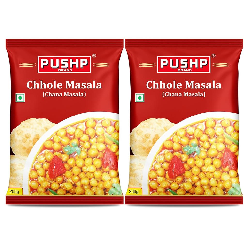 Pushp Brand Chana Masala 200g Pack OF 2 Authentic Blend For Delicious Chickpea Curries Natural Indian Spices For Home Cooking
