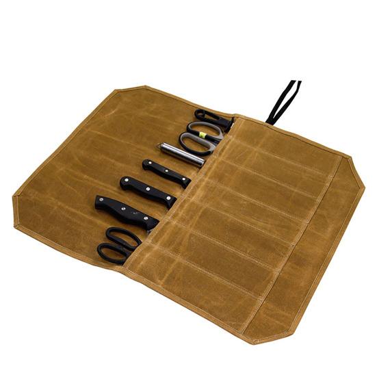 Chef's Cutter Roll Bag Voskované plátno Pouzdro na příbory Upevňovací řemínek odolný proti poškrábání Snadno přenosný Organizér na kuchyňské kráječe