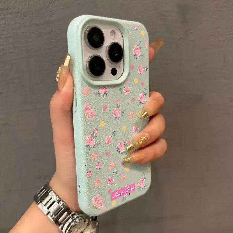 Květinový kryt s texturou liči pro Apple iPhone 15, 16, 17 Pro Max, Měkký obal