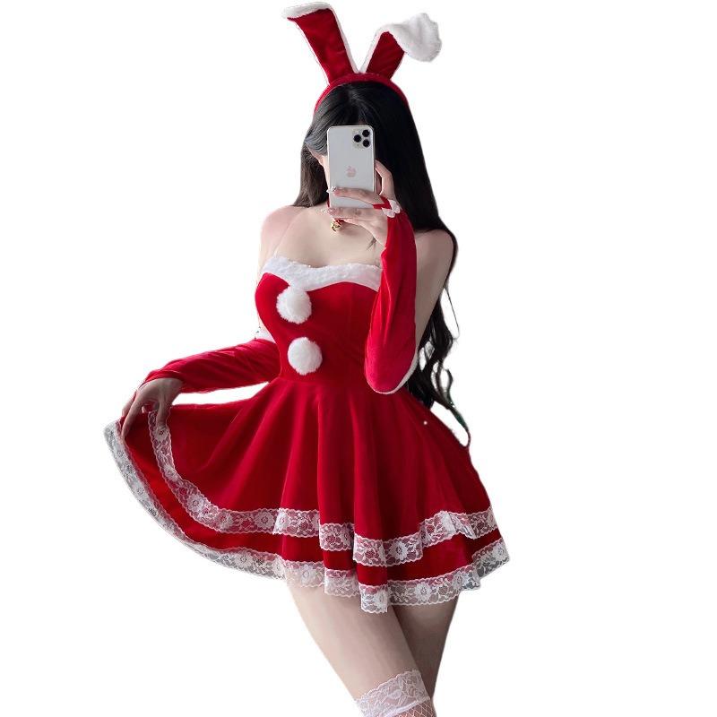 Christmas Costume Velvet Bunny Dress Halloween Dress Stage Costume