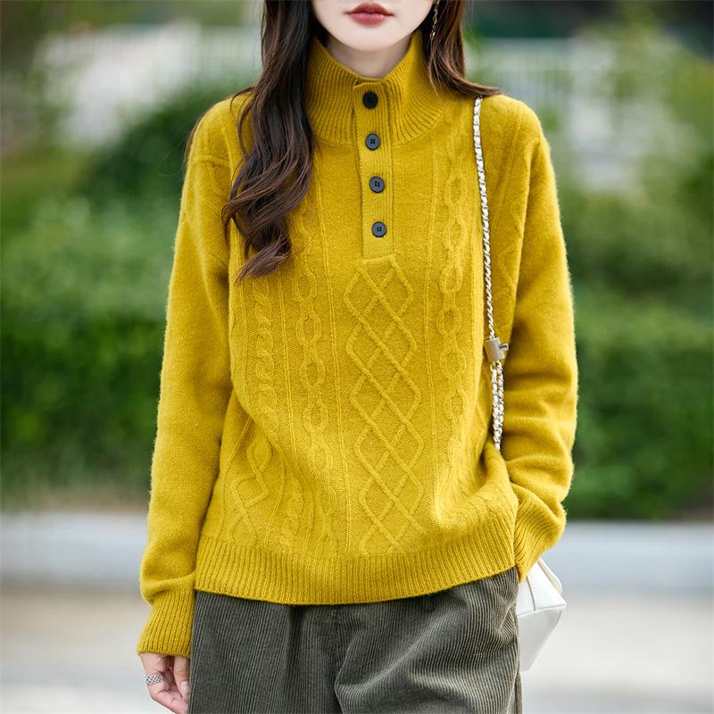 Women's Wool Half-High Collar Pullover Sweater - 25 New Autumn Winter Knit Base Layer Top