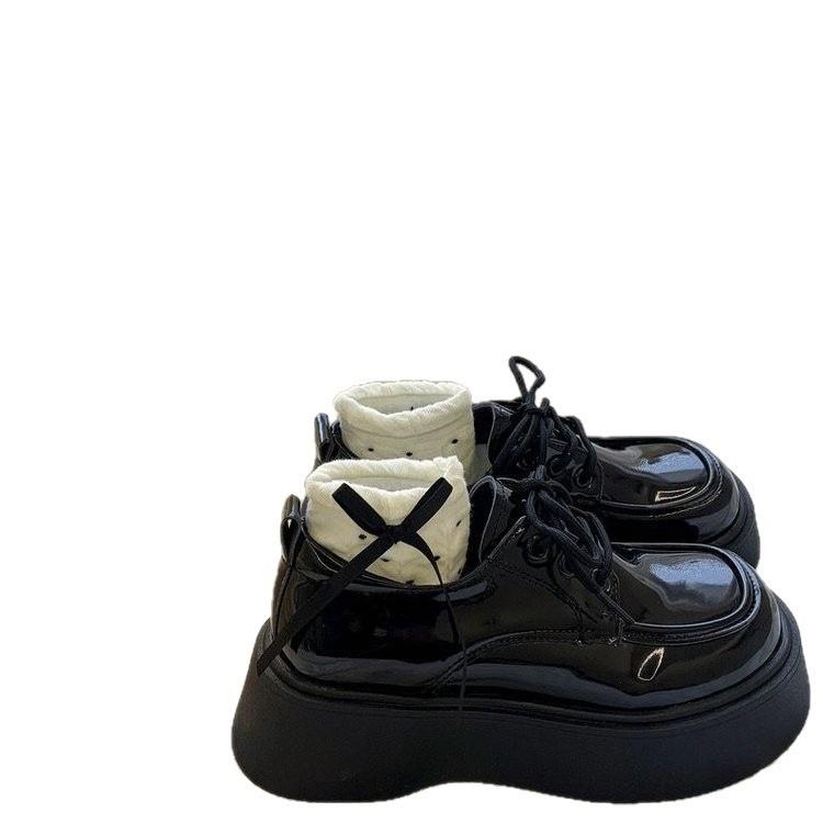 British Style Small Leather Shoes Women's 2025 Autumn New Thick-soled Shoelaces Soft-soled Muffin Retro Versatile Loafer Single Shoes