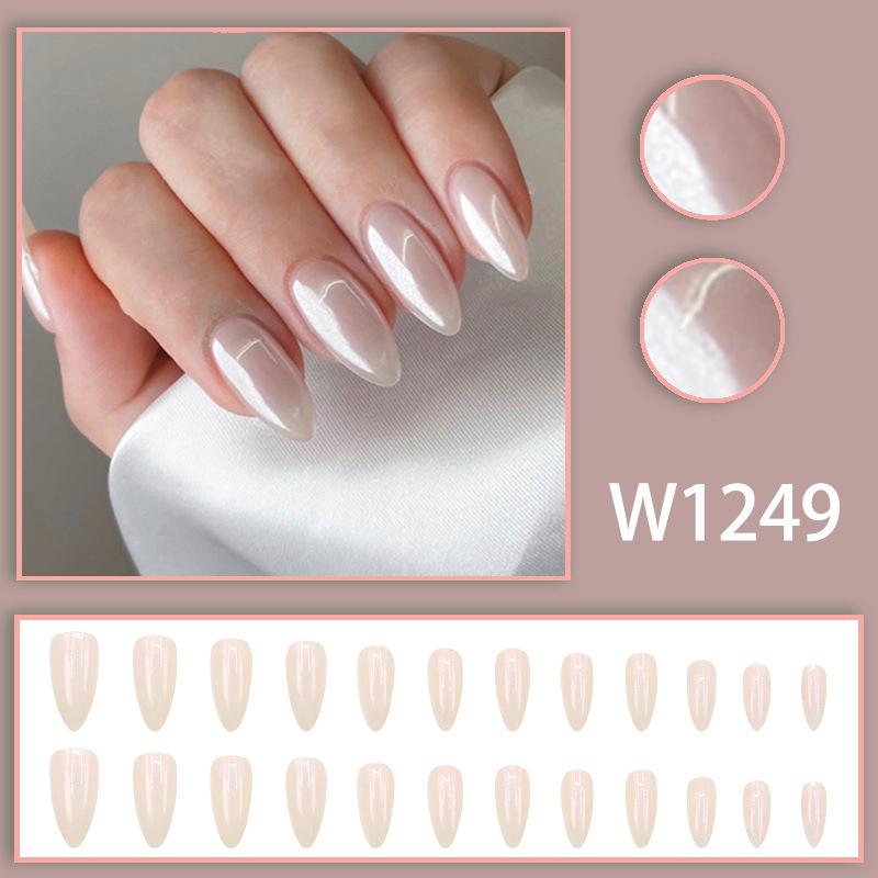24Pcs French Multiple Styles Fake Nails Press On Nails Gel On Painted Reusable Fast Wearable Nail Tips Detachable Full Finished