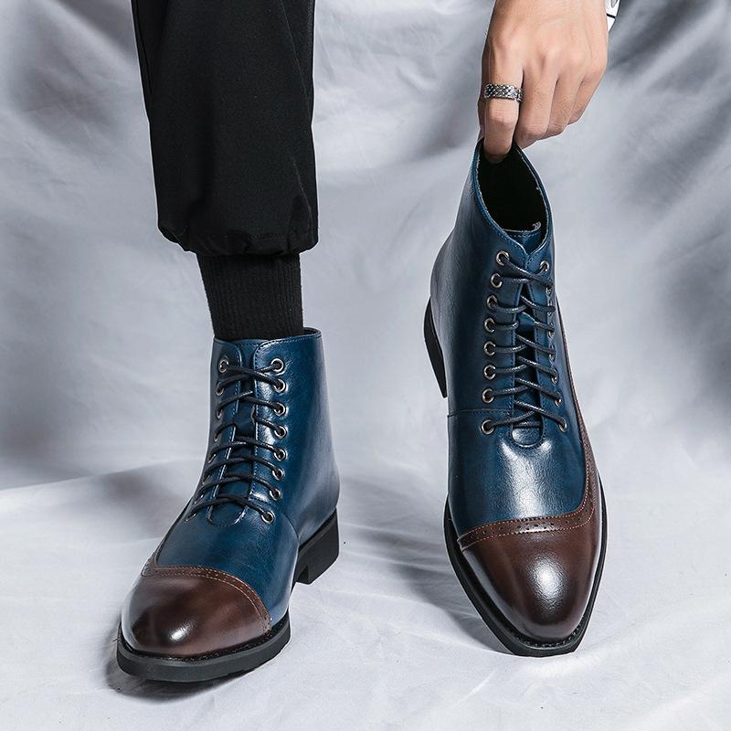 Botas de Cuero Altas Estilo Británico para Hombre Tallas Grandes de Otoño