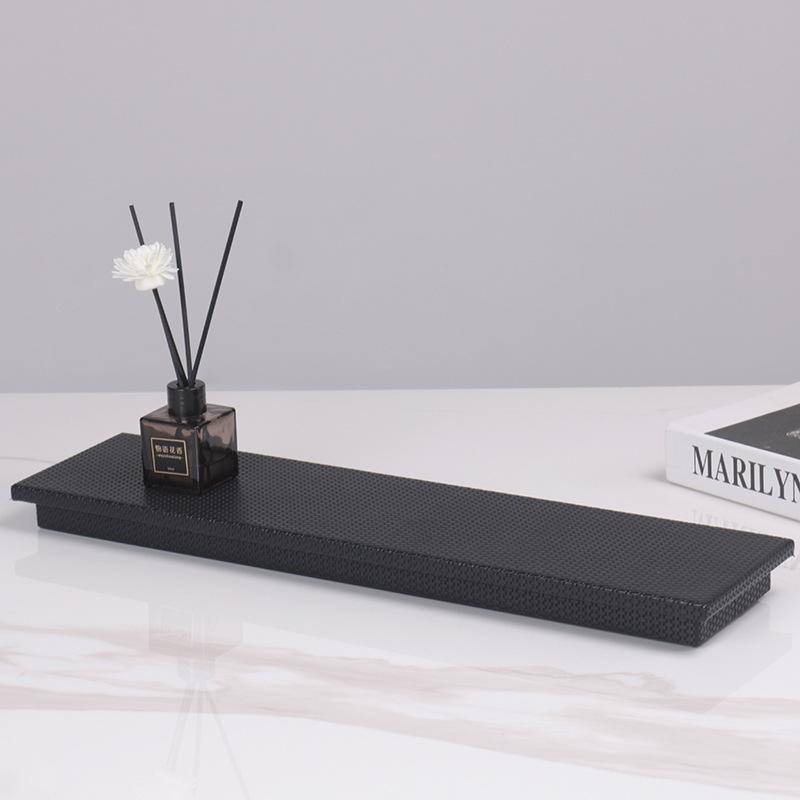 Leichter Luxus Stil Tablett Metall Leder Aromatherapie Aufbewahrungstablett Immobilien Modellhaus Weiche Dekoration Eingang Kaffeetisch Dekoration