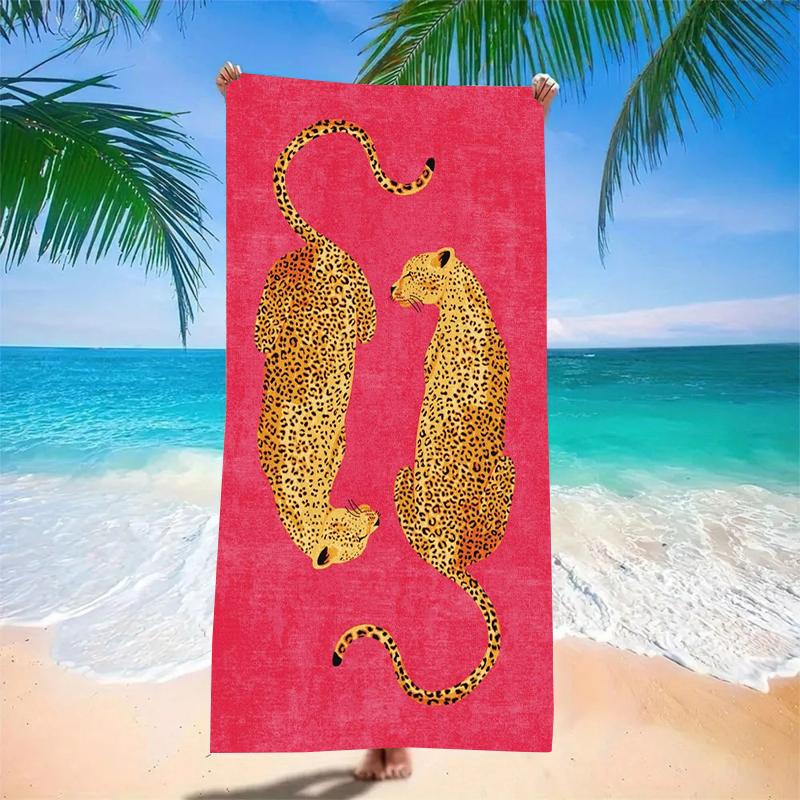 Pink Leopard Print Beach Towel Two Cheetahs Design Soft Microfiber Towel For Beach Vacation Pool Party Summer