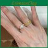 Chic Adjustable Geometric Design Ring For Women Featuring Shimmering Crown And Pearl Accents