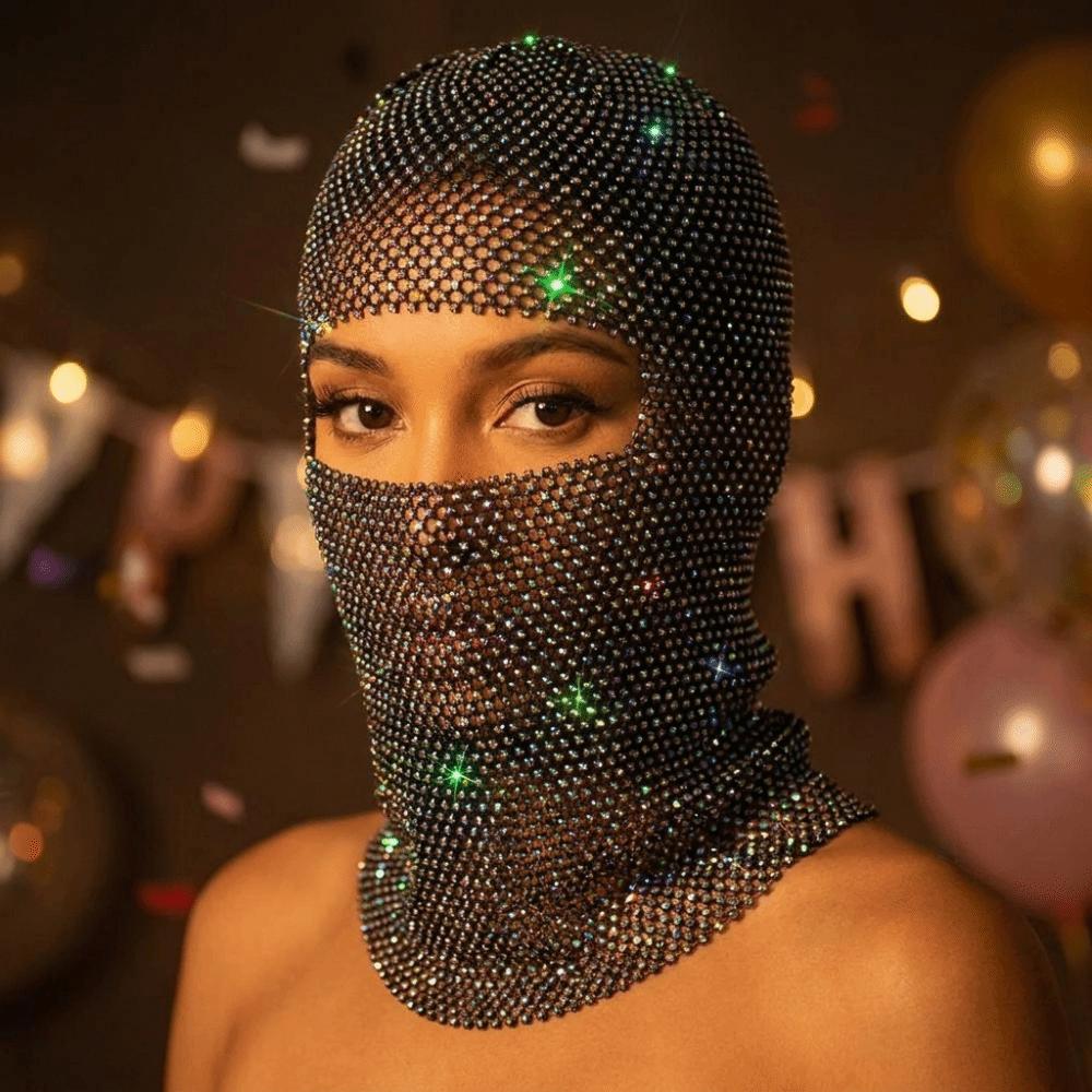 Zircon Rhinestone Head Mask Mesh Mask Turban Hat Elegant Fishnet Headhood Carnival