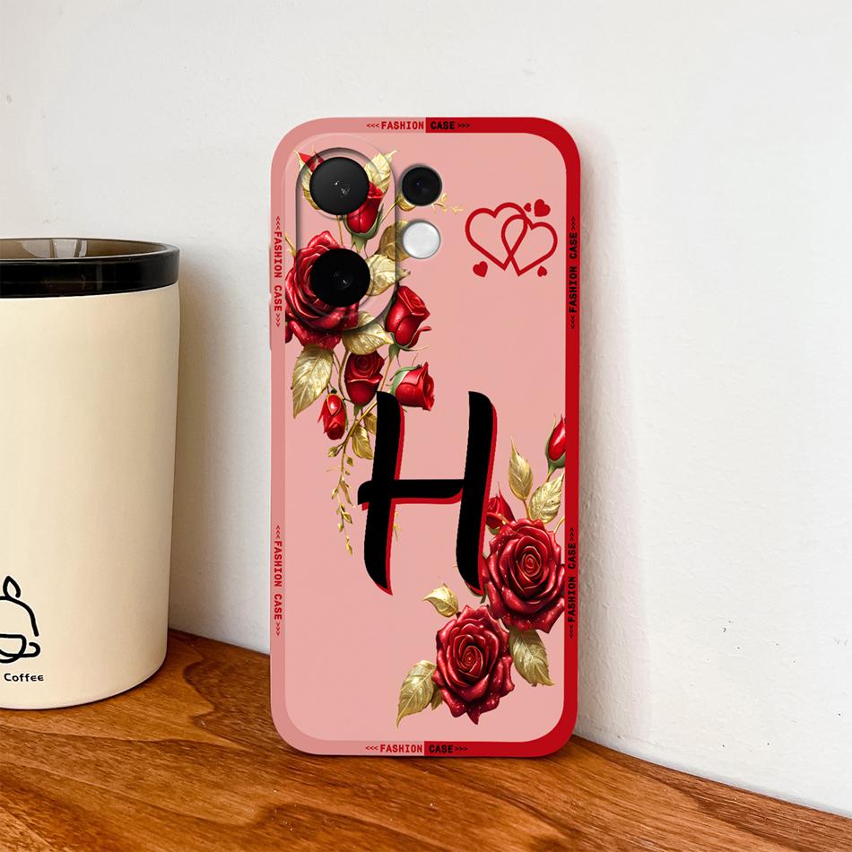 For Vivo V60 Lite 5G Phone Case Fashion Rose Letters Soft Liquid Silicone Housing For Vivo V 60 Camera Coverage Anti Drop Shell