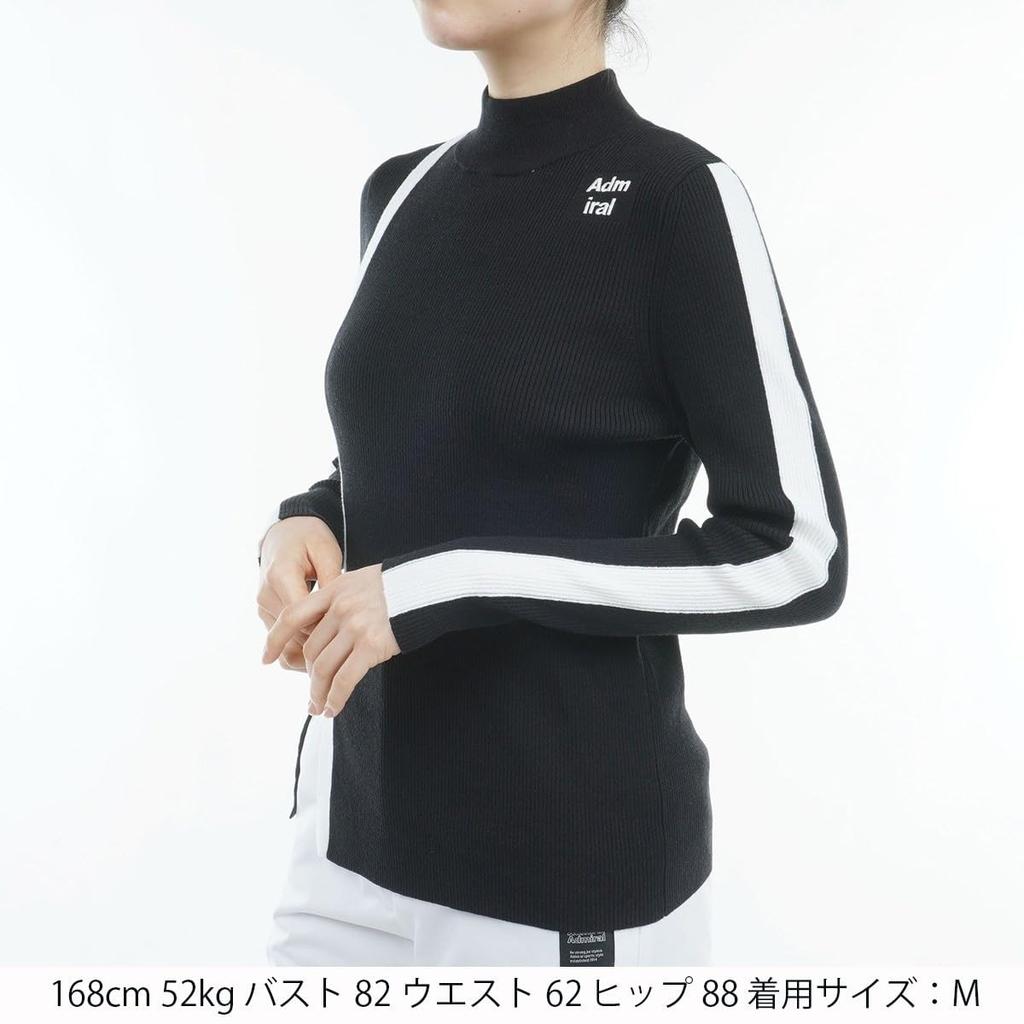 Admiral Golf ADLA476 Women's Black Mock Neck Ribbed Sweater with Front Slit