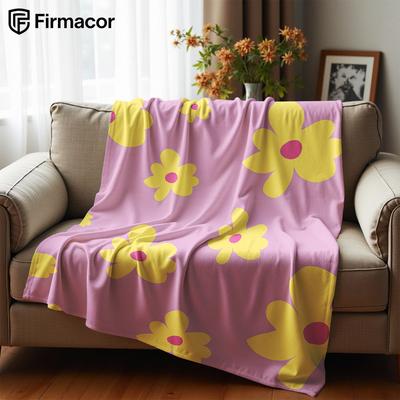 Yellow Irregular Floral Anime Cartoon Flannel Blanket Soft Warm Throw for Bedroom Sofa Car Kids Holiday Gift