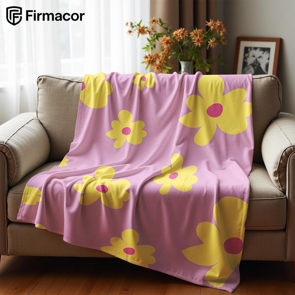 Yellow Irregular Floral Anime Cartoon Flannel Blanket Soft Warm Throw for Bedroom Sofa Car Kids Holiday Gift