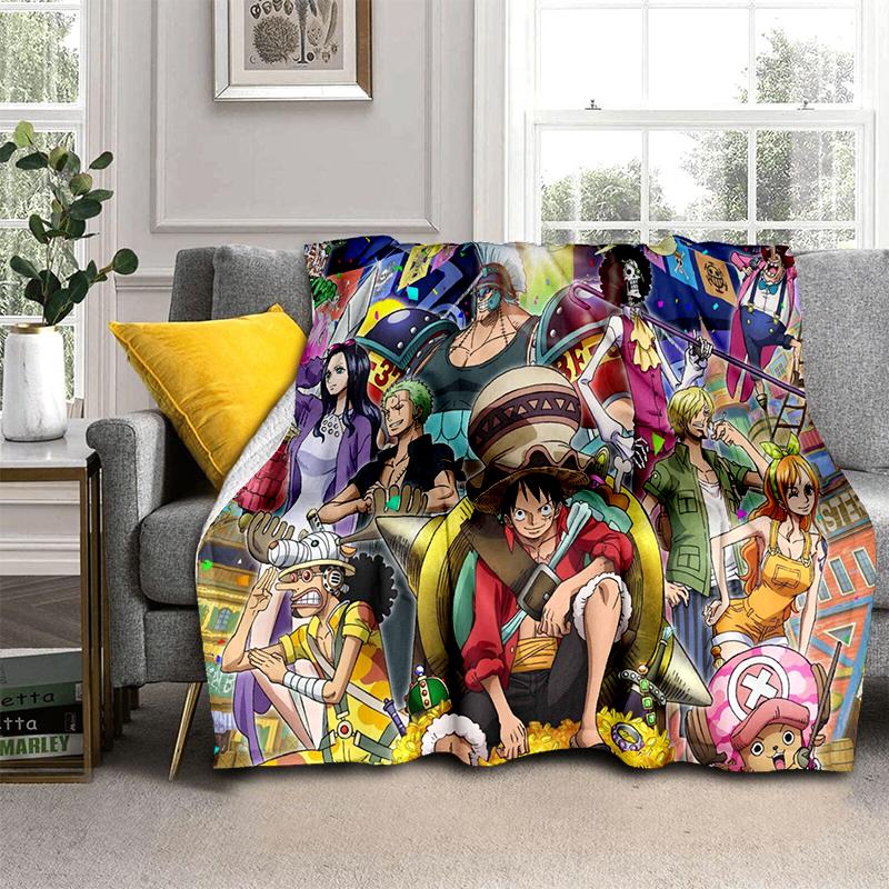 3D One P-Piece Cartoon Anime Flannel Blanket Soft Warm Throw Blanket for Bedroom Living Room Bed Camping Picnic Office Kids Gift