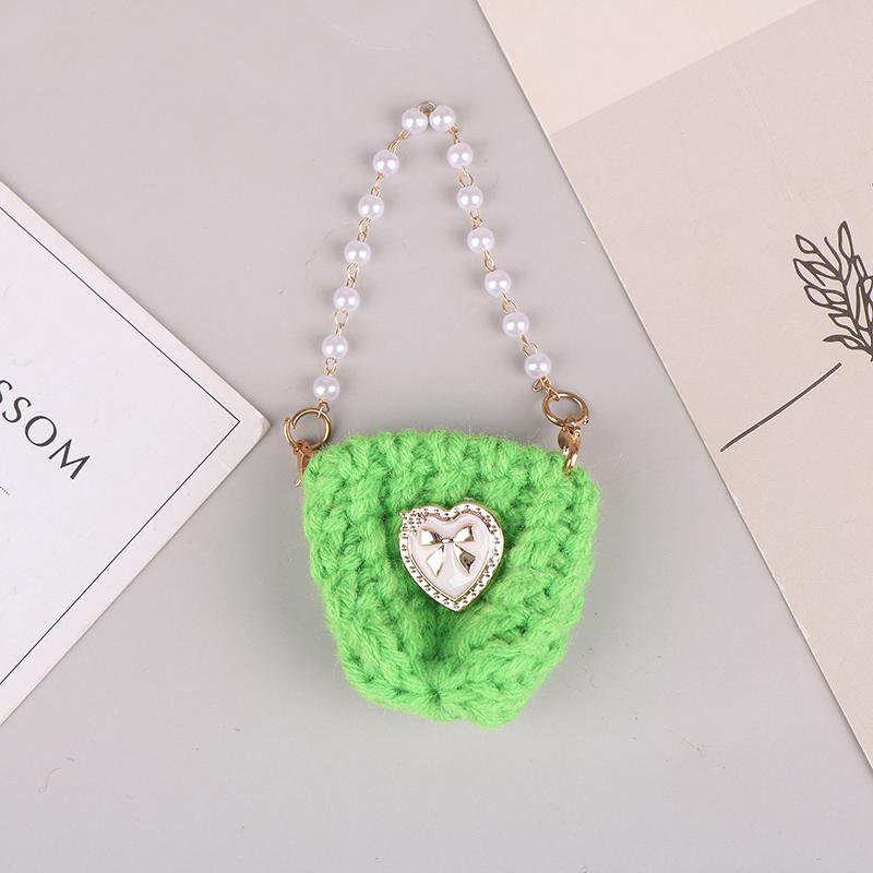 1/12 Doll Mini Knitted Shoulder Bag Pearl Chain Crossbody Bag Doll Dress Up Accessories For Dollhouse Decoration