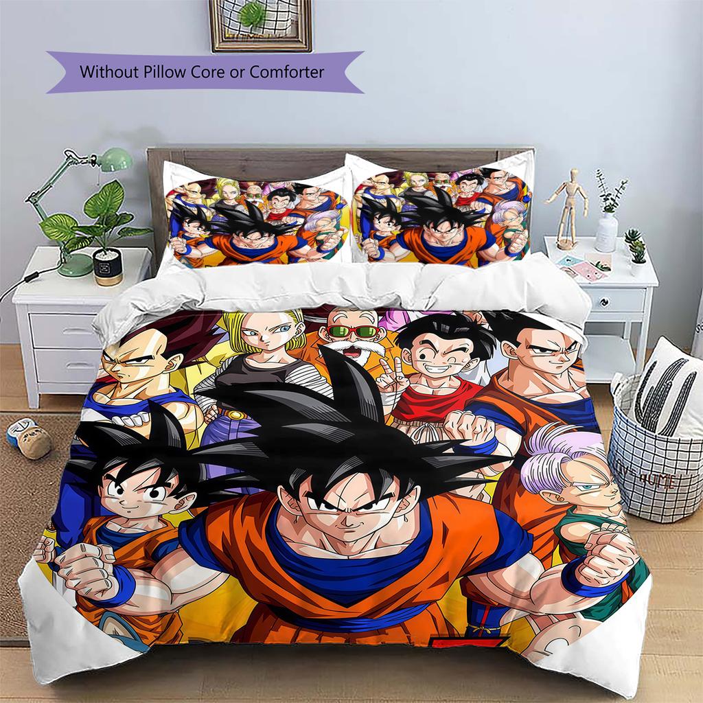 Son Goku Pattern Bedding,Quilt Set Quilt Cover Pillowcase Home Birthday Gift (1 * Duvet Cover + 2 * Pillowcase, Without Core)