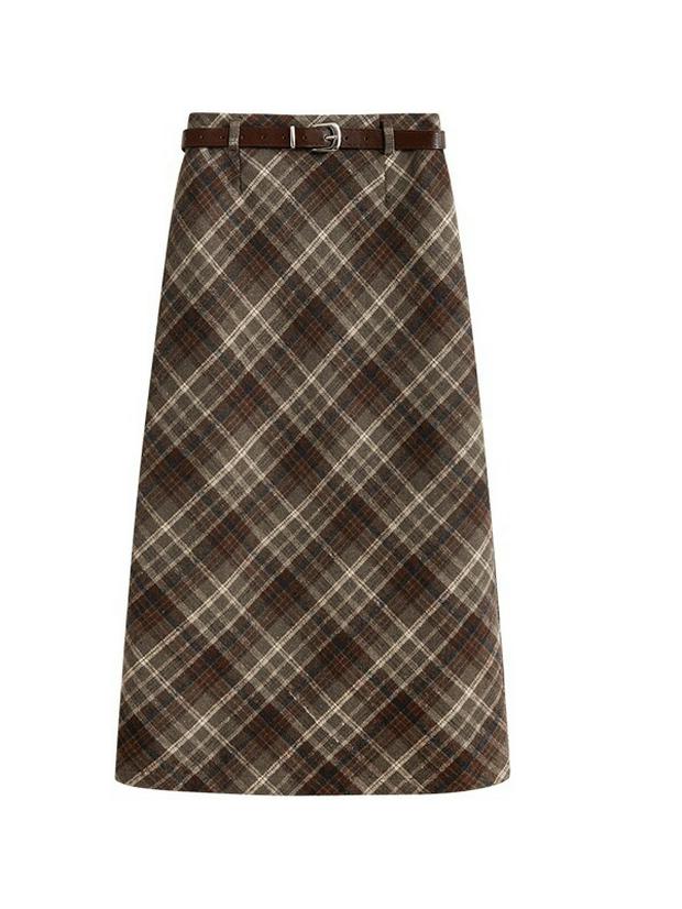 Melanoid Retro Plaid High-Waist Wool Skirt - Women's Trendy Slimming Comfort for Spring/Autumn 2026