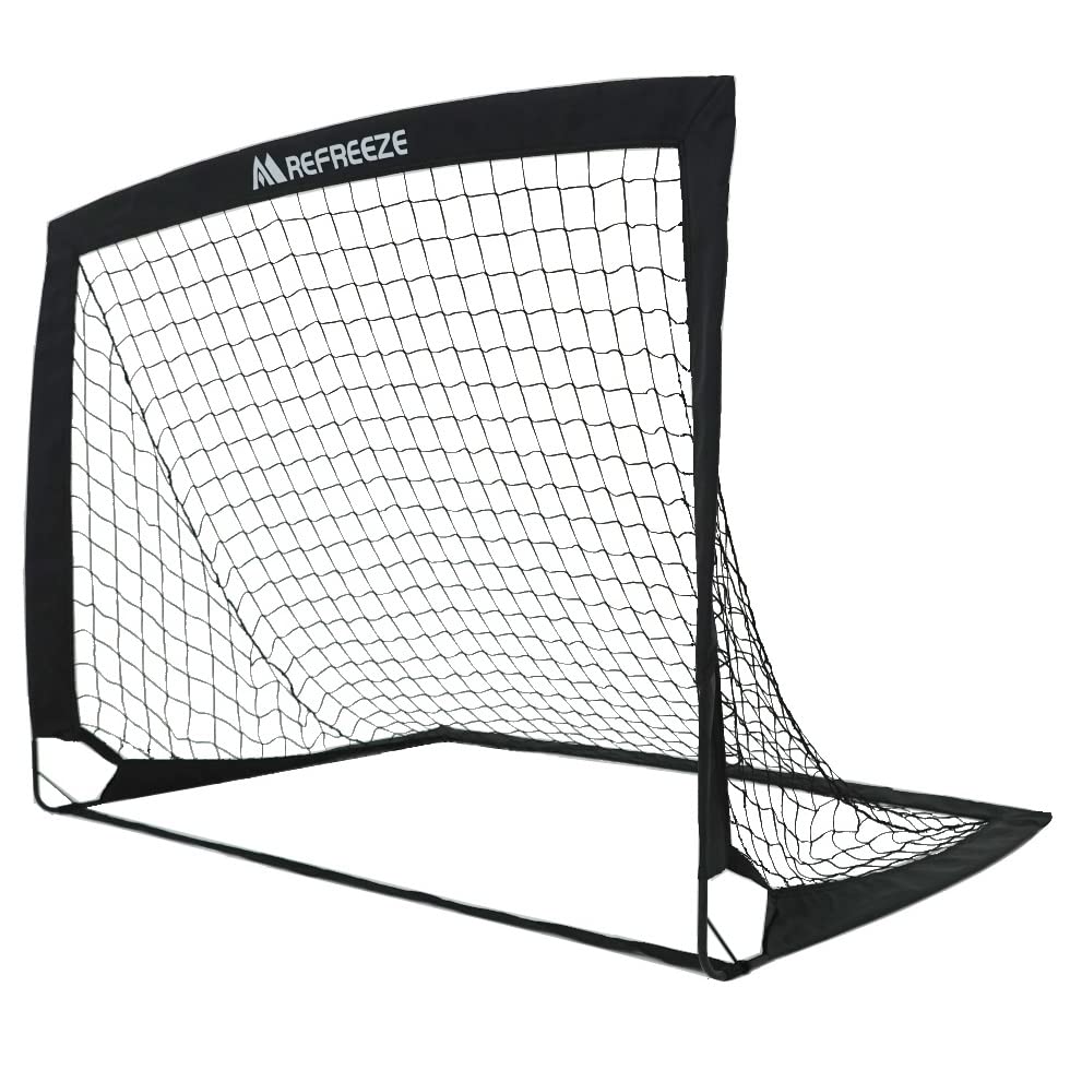 REFREEZE Sammenleggbart fotballmål med oppbevaringspose Bærbart for innendørs og utendørs bruk, (124x94cm, Svart, 124x94cm)