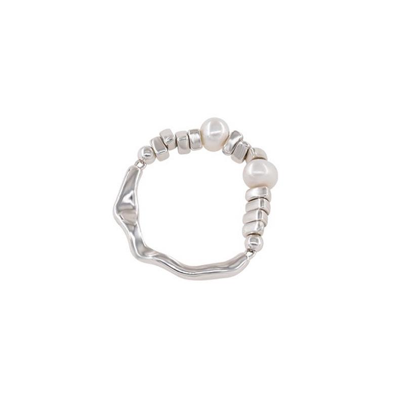 Simple Irregular Broken Silver Pearl Ring, Fashionable High-End Elastic Rope Finger Ring Commuter Ring