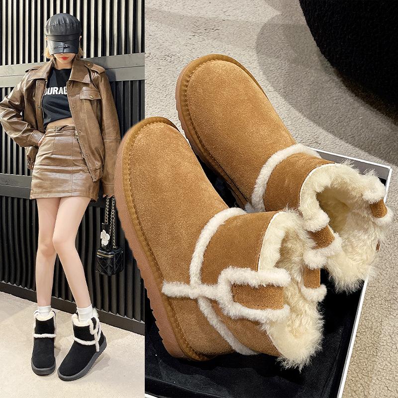 Large Size Women's Shoes Snow Boots Women's Winter New Thick-soled Piled Thickened Short Boots Large Cotton Shoes