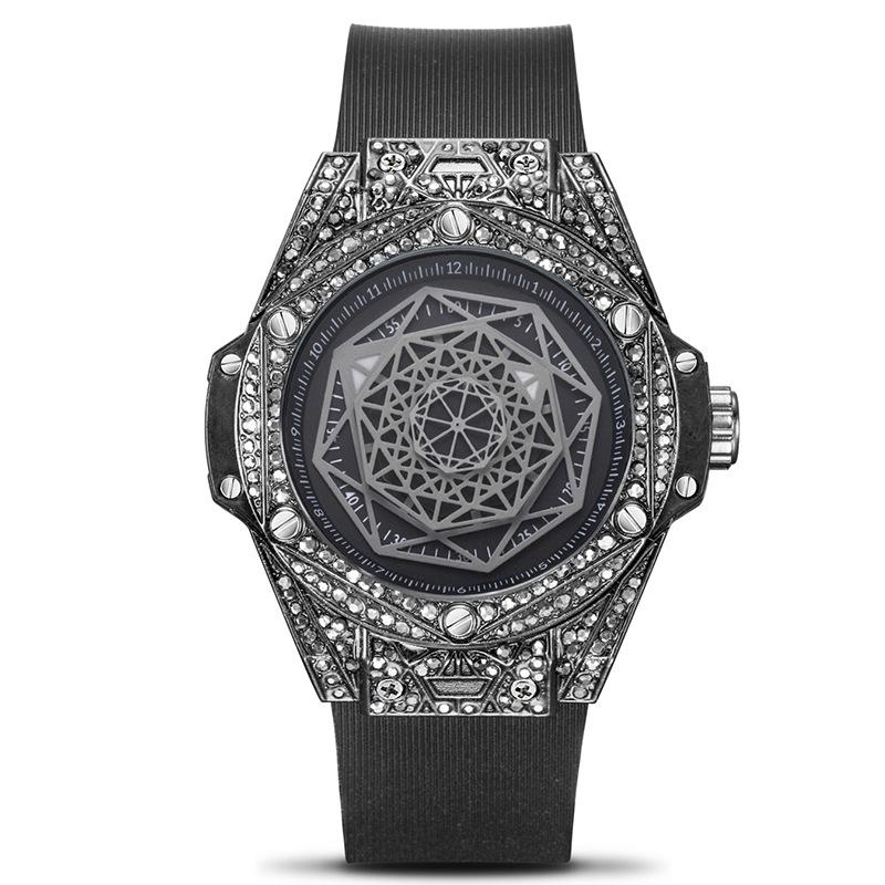 KIMSDUN Zlatý Poise Diamond Intarzované Módní trendy Kreativní pánské hodinky Silikonové rukavice Nights Vodotěsné sportovní Quartz hodinky