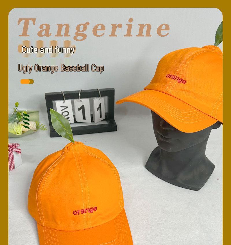 Unisex Designer Orange Duckbill Cap with Cute Letter Embroidery - Stylish Sun Hat for a Slimmer Look