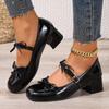Fashion Sweet Lacquer Leather Buckle Strap Mary Jane Shoes Women 2025 Summer Square Toe Medium Heel Ballet Shoes Fashion Dress Pumps