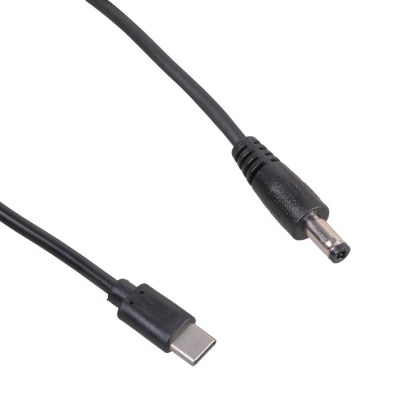 USB C To DC5.5x2.1mm Coiled Power Cable Cord Adjustable Voltages 5V 9V 12V 15V 20V for Fast Charging Devices Black
