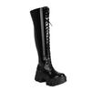 Fashion Platform Super High Increase And Shiny Patent Leather Women's Over The Knee Boots Cross Lace Up Side Zipper Punk Boots