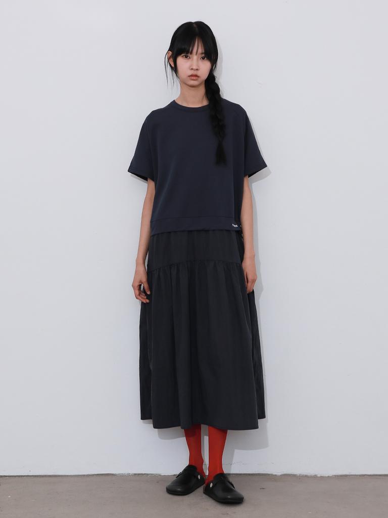 Vincent Navy Vincent Tiered Short Sleeve Dress