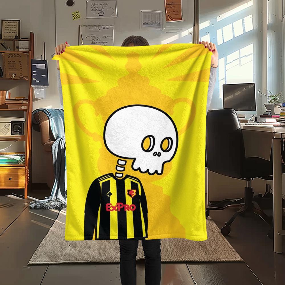 1PC Watford FC Print Flannel Blanket, High quality Comfortable for All Seasons, Home Decor, Warmth and Comfort, Perfect for Christmas Gifts