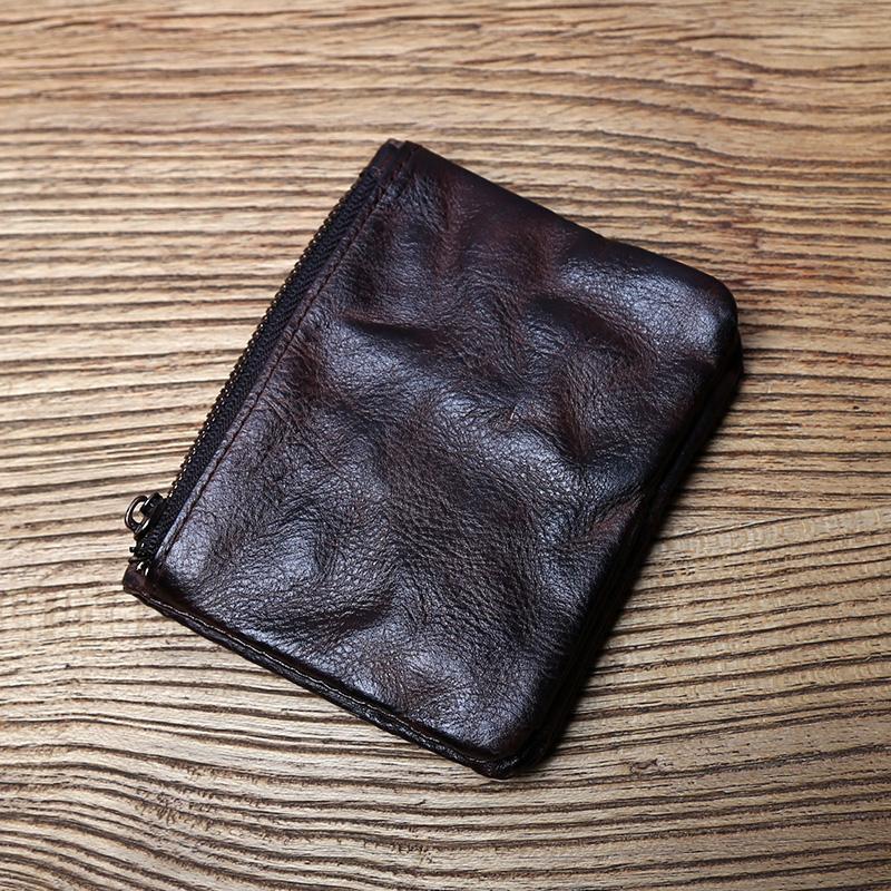

NZPJ Male Retro Leather Wallet Female Short Wallet First Layer Cowhide Vertical Wallet Vegetable Tanned Leather Bank Card Holder темно-коричневого