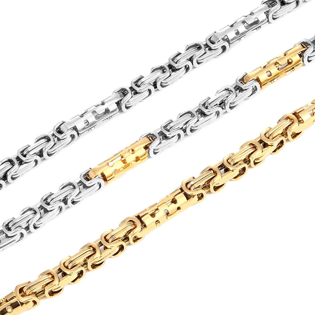 Cylindrical Hand Byzantine Male Man 18K Gold Plated Waterproof Stainless Steel Non Tarnish Jewelry Link Chain Bracelet Necklace