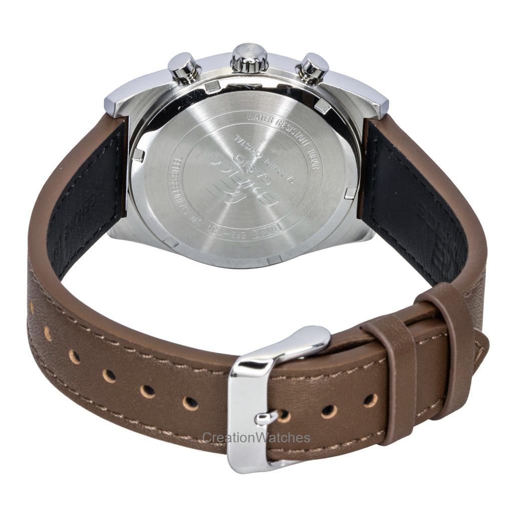 Casio Edifice Analog Standard Chronograph Leather Strap Ivory Dial Quartz EFB-730L-7AV 100M Men's Watch
