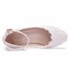 Crystal Queen Women's High Heels White Lace Wedding Shoes Sexy Bride Party 3CM Pointed Toe Shallow Mouth Pumps